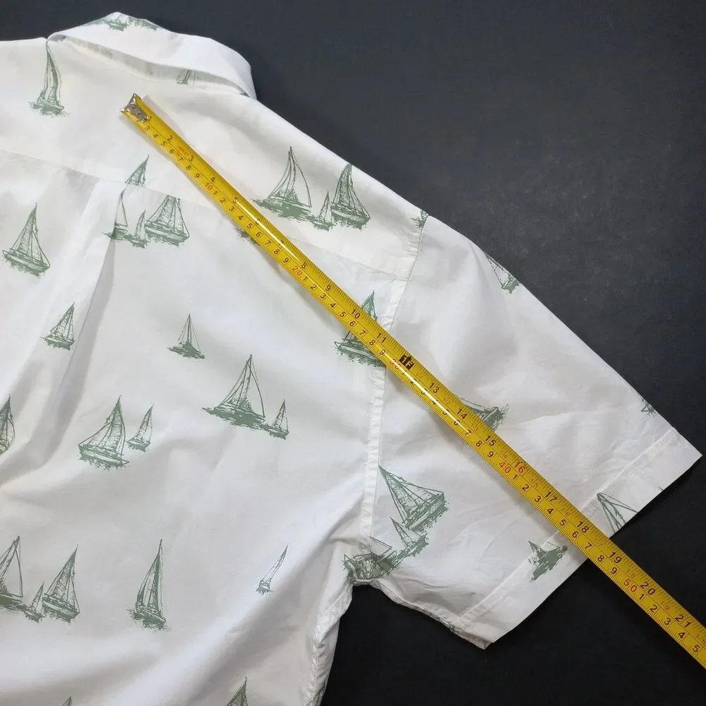 Barbour Shield Shirt Mens L Large UK: XL Sailboat Print White Green MSH4967 EUC